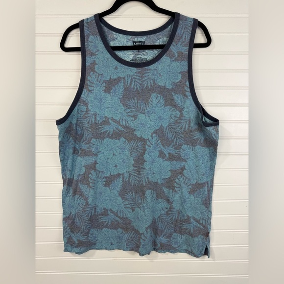 Levi’s men’s Hawaiian print blue floral leaf print tank top. Size XL. - Picture 1 of 4